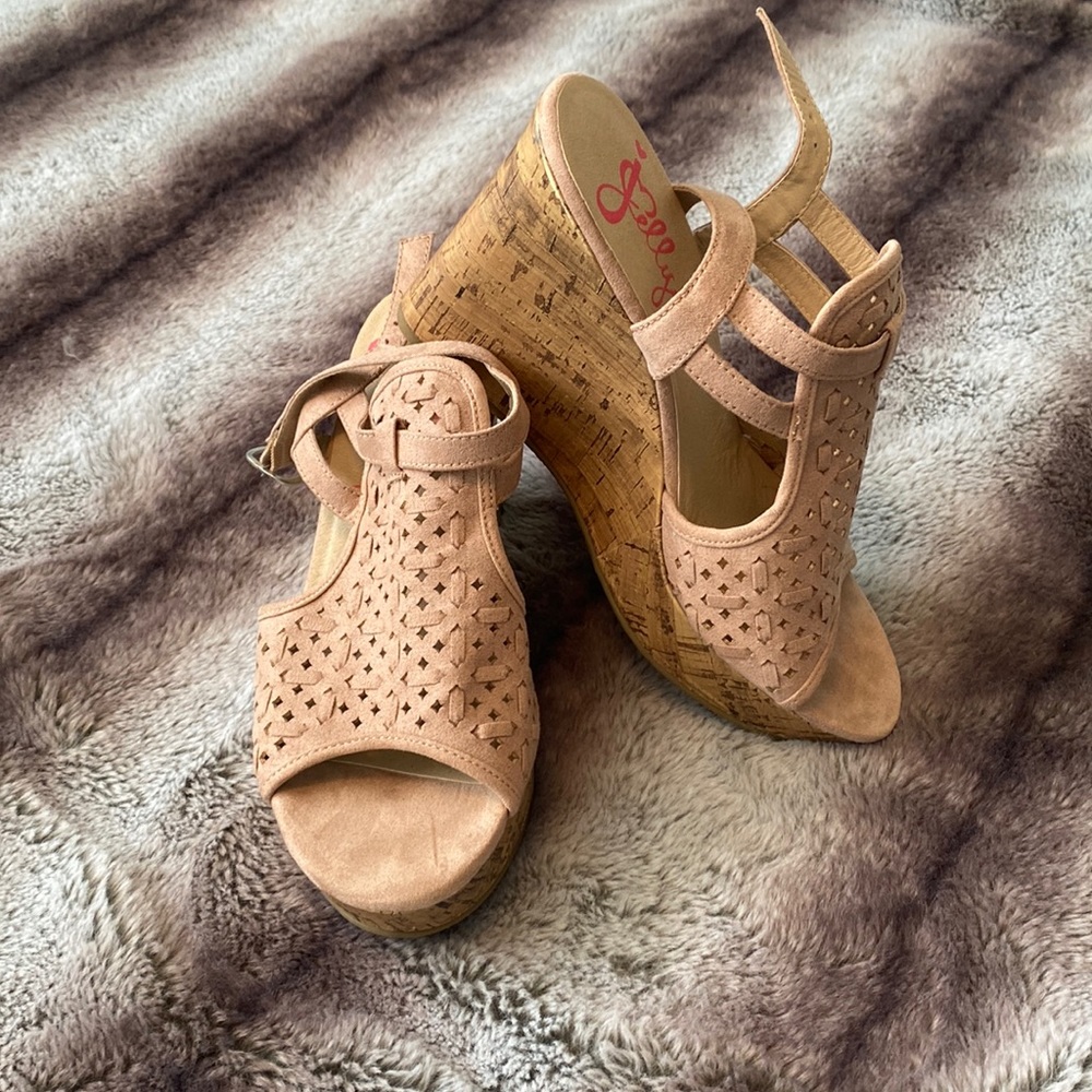Buckle Tan Wedge Sandals